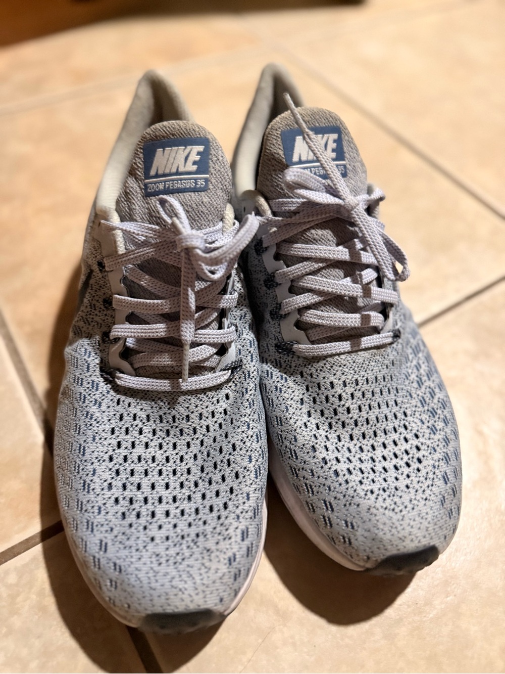 Nike Men’s Zoom Pegasus 35 Running Shoes - Light Gray/Blue Accents